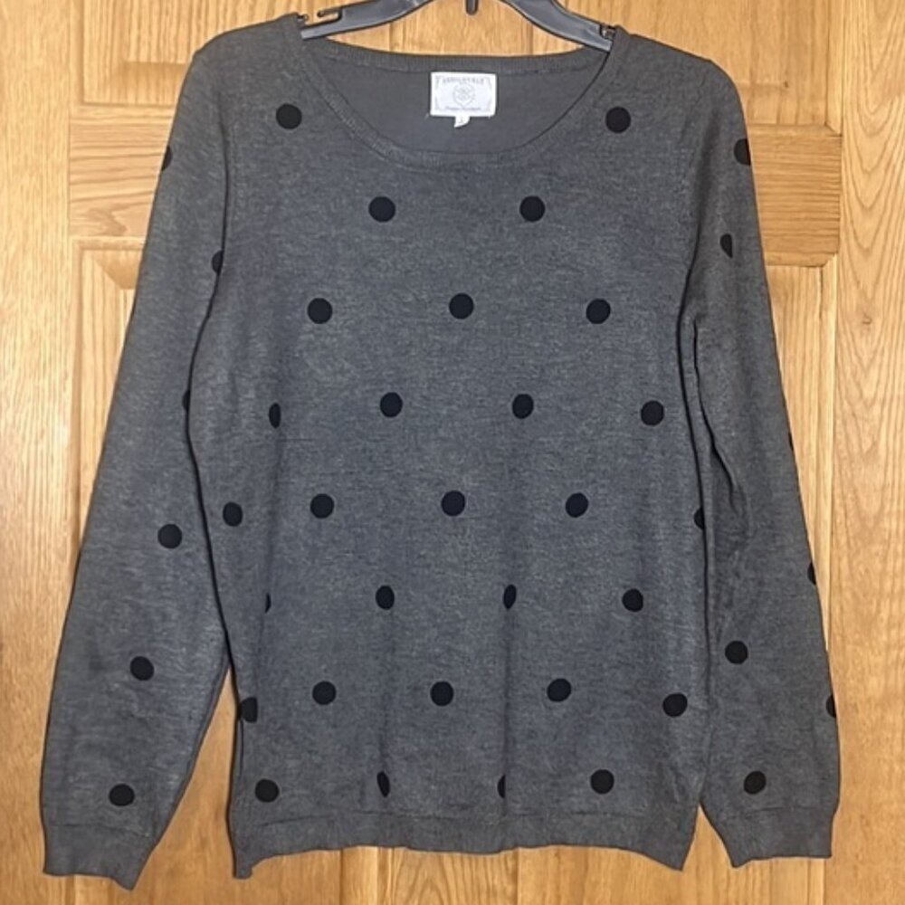 Absolutely Creative Worldwide Gray Black Polka Dot Crewneck Pullover Sweater NEW